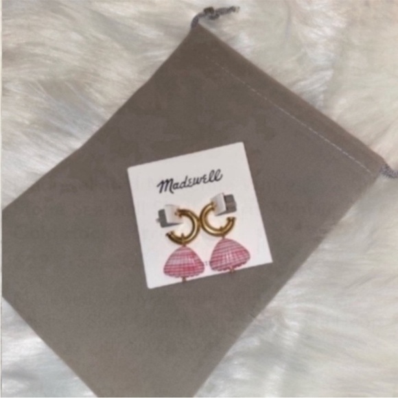 Madewell White Stone Seashell Shell Charm Mini Gold-Tone Hoop Earrings - Picture 7 of 8